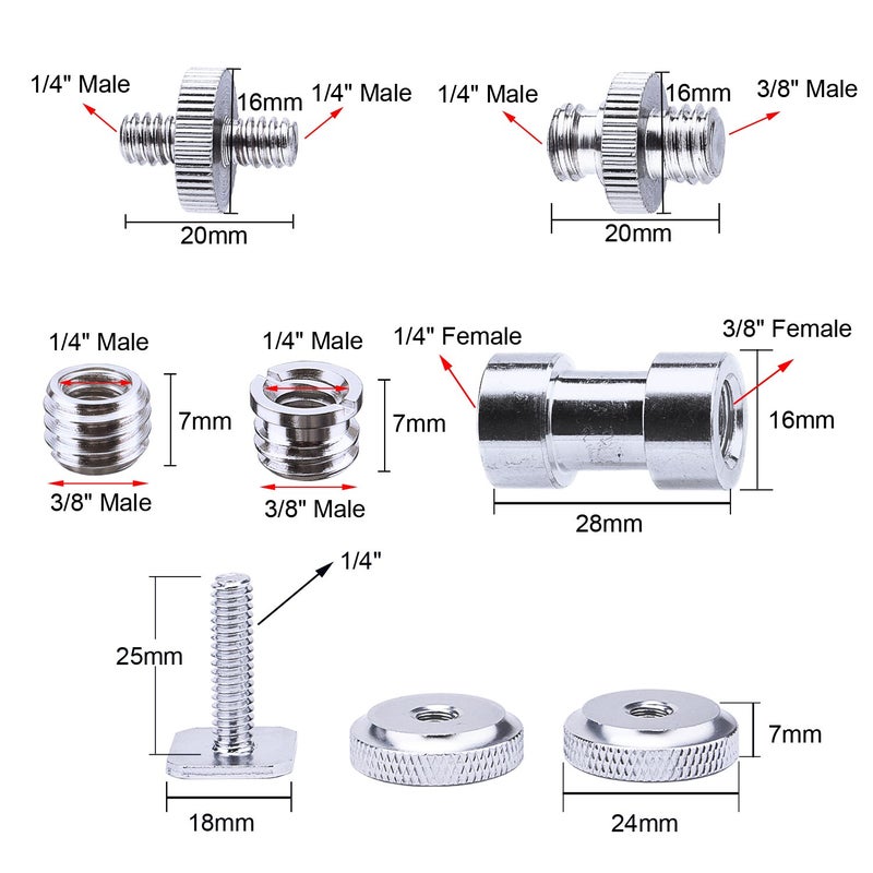 Sunmns 27 Pieces 1/4 Inch and 3/8 Inch Converter Female Male Threaded Screws Adapter Mount Set for Camera/Tripod/Monopod/Ballhead/Light Stand/Shoulder Rig - Image 2